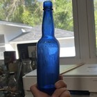 Antique 1870s 1880s Cobalt Blue Collared Top Beer Bottle Dug Hand Blown 