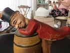 Vintage 1950s Anri Wooden Drunk Man On Barrel Cigarette match Holder