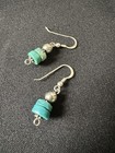 Turquoise Blue Beaded Dangle Drop Earrings Native Made 925 Vintage Southwest 
