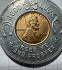 1930 Encased Lincoln Cent Red Penny Good Luck Token Best   Co Ny Santa Claus