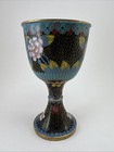 Chinese Cloisonne Blue Enameled Compote Pedestal Chalice 5-3 4    Tall