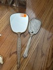 Vintage Gold Tone Floral Embossed Hand Mirror And Hair Brush Vanity Set 2pc