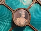 Antique Guilloche  Brass And Hand Painted Portrait Vanity Mirror