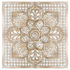Antique Inspired Hand-carved Wooden Headboard Elegant White Washed Design