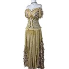 Vintage Embellished Corset Gown  Gold Beaded Off-shoulder Maxi Dress