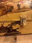Vintage   Decoupage Thermos Usa   Brand Metal Dome Top Lunch Box Hunting Scene