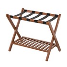 Foldable Luggage Rack With Storage Shelf - Heavy-duty Bamboo Suitcase Stand For
