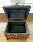 Vintage Small Woven Trunk Chest Treasure Box   Wood Metal Wicker   Aged Finish