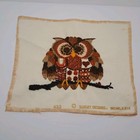 Vintage Mcm Crewel Patchwork Look Owl With Heart On Branch Needlepoint Finished 