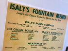 Early Isaly s Dairy Fountain Menu Ice Cream Sodas Sundaes Sandwich 10   Rare Copy