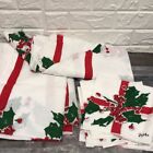 Vintage  Vera Cotton Linen 8 Cocktail Napkins Christmas Holly   2 Tablecloths