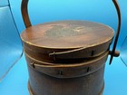 Primitive Antique Firkin Wooden Sugar Bucket Squirrel Decoration Tapered Vg   