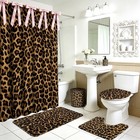 28 Pcs Leopard Shower Curtain Set With Bath Mat  U-shaped Rug   Toilet Lid Cover