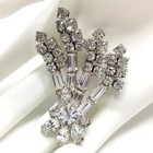 Vintage Clear Rhinestone Floral Brooch  Rhodium Plated  Wedding Brooch  1950s