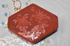 Vintage Chinese 70 s Carved Floral Red Lacquer Ware Cinnabar Trinket Dresser Box