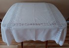 Vintage Creamy White Bobbin Lace Trim Linen Tablecloth Diamonds Squares 56 