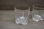 Vintage Clear Pressed Glass Whiskey Tumblers Starburst 3 Foot Base Pair