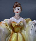 Vintage Lady Planter Vase Porcelain Yellow Dress Gold Accents