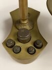 Vintage Handmade Brass Balance Scale With Weight Slots And 5 Weights