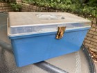 Vintage Wilson Wil Hold Sewing Box Blue With Tray Clear Top Vintage Brass Clasp
