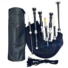 Great Highland Bagpipes Black Velvet Cover Silver Mounts With Bag   Tutor Book
