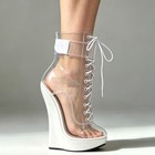 Womens High Wedge Heel Lace Up Shiny Leather Ankle Boots Crossdresser Sexy Shoes