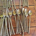 Vintage Brass Thailand Bamboo Flatware 130 Piece Utensils Cutlery Silverware