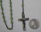 Antique Vtg Rosary Parts Virgin Mary Center Medal Green Glass Beads Mop Crucifix