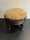 Antique Victorian Foot Stool Tapestry Upholstered Carved Wooden Legs 12x10 