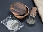 Wooden Shaving Badger Brush   Soap Bowl W Lid Cover Shaving Soap Set Oak Wood