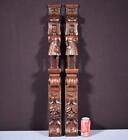 35  Pair Of French Antique Solid Oak Highly Carved Wood Figures Trim Posts