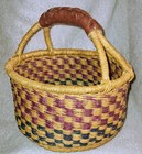 Bolga African Market Basket Hand Woven With Leather Wrapped Handle
