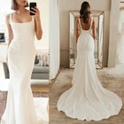 Beach Wedding Dress Simple Square Neck Sleeveless Satin Sweep Train Bridal Gown