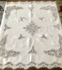Antique Linen Tablecloth W Handmade Bobbin Lace Inserts edge  43  Sq In Exc Cond