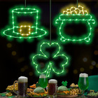 St Patricks Day Decorations Lights 3 Pack Green Shamrock Hat Gold Pot Window Li