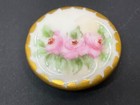 Stud Button Hand Painted Porcelain Pink Flowers Gold Trim 1  Round Vintage