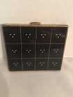 Ladies  Vintage Square Metal Hinged Compact W mirror  Black gold Rhinestone