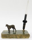 Vintage Art Deco Bronze Dog Desk Pen Holder Green Quartz Base 6  X 4  X 3  Tall