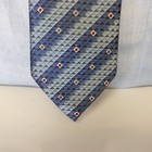 Mens Blue Neck Tie Geometric Striped Woven Silk Minimalist Dress Classic Rugger