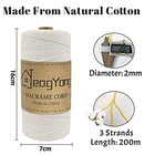 Macrame Cord 2mm X 218 Yards  3-strand Twisted Cotton Rope  Cotton Natural