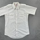 Vintage Crew Gear Mens Size 16 White Short Sleeve Aviator Button Up Shirt 90s