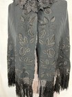 Antique Cape Capelet Mantel Black Embroidered W long Fringe Original Mid 19th C 
