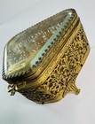 Vintage Heart-shaped 24k Gold-plated Glass Jewelry Casket Ornate Filigree Box