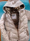 Kensie Girl Beige Hooded Puffer Jacket Full Zip Faux Fur Lined Leopard 4t