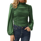 Women Ruffle Frill Puff Long Sleeve Blouse Slim Fit Base Shirt Casual Work Tops