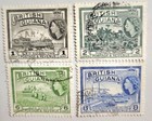 British Guiana  Vintage 1954  Qe-ii  4 Denominations  Vg Condition  Canceled 