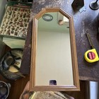 Vintage Old Solid Oak Ash Wood Wooden Wall Hexagon Mirror Glass 11   x 22   