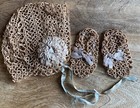 Antique Tatting Tatted Baby Bonnet Cap   Booties Lot Victorian Edwardian