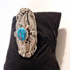 Vintage Navajo Sterling Silver Kingman Turquoise Allen Chee Signed Floral Ring