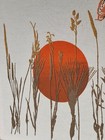 Vtg 70s Sunset butterflies Stretched Fabric Screen Printed Wall Art 30x18 Boho